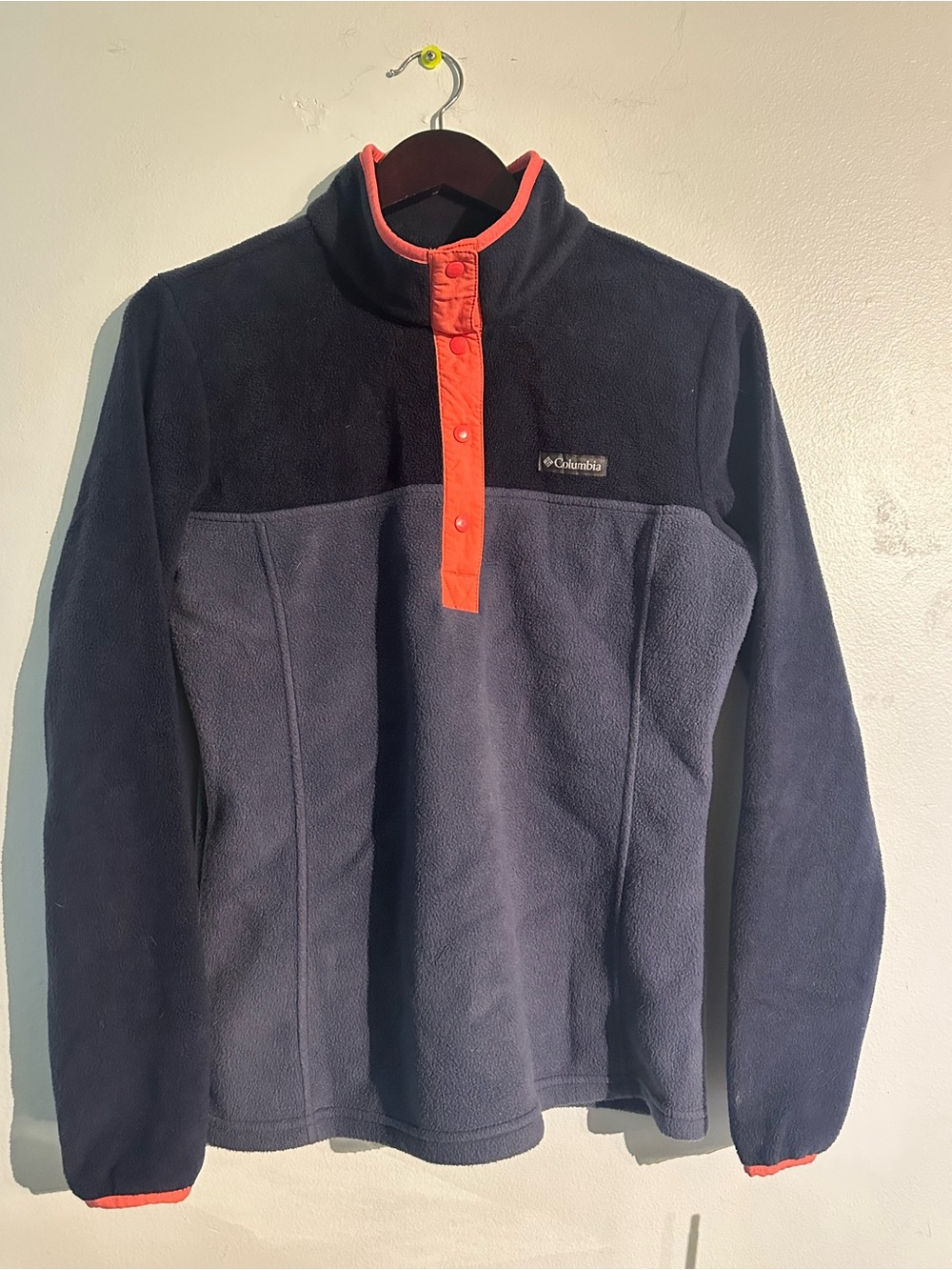 Columbia Navy Fleece Pullover with Coral Snap Placket